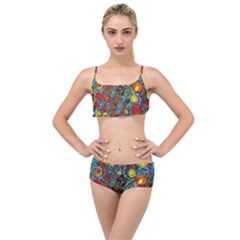 Mid Century Retro Floral 1970s 1960s Pattern 56 Layered Top Bikini Set