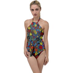 Mid Century Retro Floral 1970s 1960s Pattern 56 Go With The Flow One Piece Swimsuit