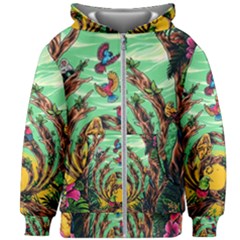 Monkey Tiger Bird Parrot Forest Jungle Style Kids  Zipper Hoodie Without Drawstring