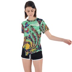 Monkey Tiger Bird Parrot Forest Jungle Style Asymmetrical Short Sleeve Sports T-shirt by Grandong