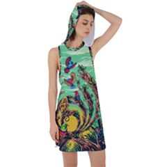 Monkey Tiger Bird Parrot Forest Jungle Style Racer Back Hoodie Dress by Grandong