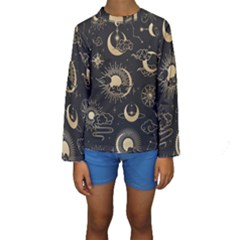 Asian Seamless Pattern With Clouds Moon Sun Stars Vector Collection Oriental Chinese Japanese Korean Kids  Long Sleeve Swimwear