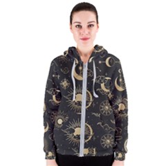 Asian Seamless Pattern With Clouds Moon Sun Stars Vector Collection Oriental Chinese Japanese Korean Women s Zipper Hoodie by Grandong