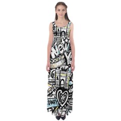 New York City Nyc Broadway Doodle Art Empire Waist Maxi Dress