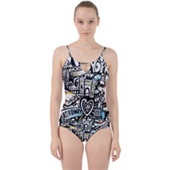 New York City Nyc Broadway Doodle Art Cut Out Top Tankini Set