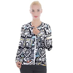 New York City Nyc Broadway Doodle Art Casual Zip Up Jacket