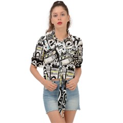 New York City Nyc Broadway Doodle Art Tie Front Shirt 