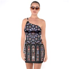 Chartres Cathedral Notre Dame De Paris Stained Glass One Shoulder Ring Trim Bodycon Dress