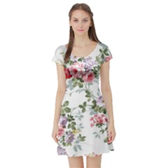 Floral Elements Peony Chinese Rose Short Sleeve Skater Dress by Grandong