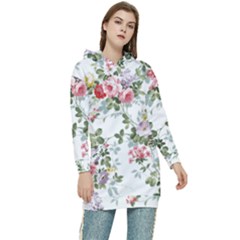 Floral Elements Peony Chinese Rose Women s Long Oversized Pullover Hoodie