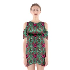 Retro 1880s Flowers Pattern 3 Shoulder Cutout One Piece Dress