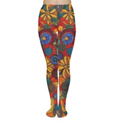 Mid Century Retro Floral 1970s 1960s Pattern 69 Tights by violetheavensky