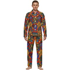 Mid Century Retro Floral 1970s 1960s Pattern 69 Men s Long Sleeve Velvet Pocket Pajamas Set