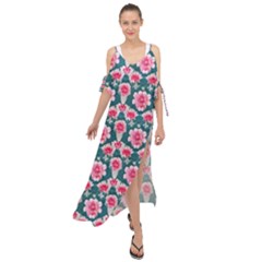 Retro 1880s Flowers Pattern 22 Maxi Chiffon Cover Up Dress