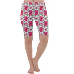 Retro 1880s Flowers Pattern 14 Cropped Leggings 