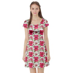 Retro 1880s Flowers Pattern 14 Short Sleeve Skater Dress