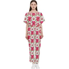 Retro 1880s Flowers Pattern 14 Batwing Lightweight Chiffon Jumpsuit