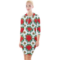 Retro 1880s Flowers Pattern 13 Quarter Sleeve Hood Bodycon Dress