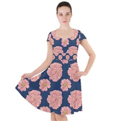 Retro 1880s Flowers Pattern 16 Cap Sleeve Midi Dress