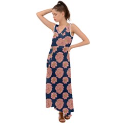 Retro 1880s Flowers Pattern 16 V-neck Chiffon Maxi Dress