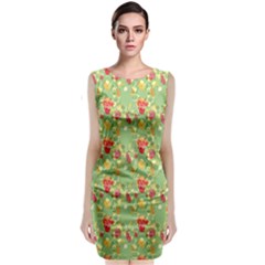 Retro 1880s Flowers Pattern 17 Sleeveless Velvet Midi Dress