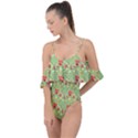 Retro 1880s Flowers Pattern 17 Drape Piece Swimsuit View1