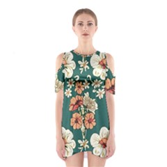 Retro 1880s Flowers Pattern 20 Shoulder Cutout One Piece Dress