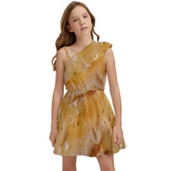 Homemade Flan Extreme Close-up Texture Kids  One Shoulder Party Dress by dflcprintsclothing