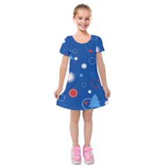 Christmas Pattern Tree Design Kids  Short Sleeve Velvet Dress