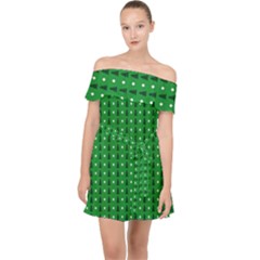 Green Christmas Tree Pattern Background Off Shoulder Chiffon Dress