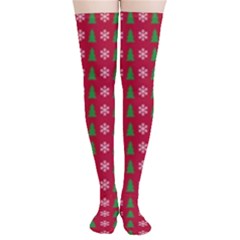 Snowflake Christmas Tree Pattern Thigh High Stockings