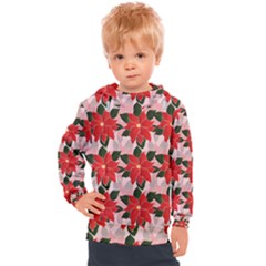 Poinsettia Pattern Seamless Pattern Christmas Xmas Kids  Hooded Pullover by Paksenen