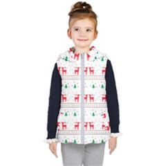 Red Green And Blue Christmas Themed Illustration Kids  Hooded Puffer Vest