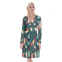 Christmas Tree Pattern Long Sleeve Velvet Front Wrap Dress