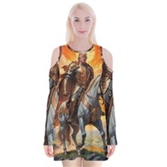 Heroic Trump Warrior In Golden Armor Velvet Long Sleeve Shoulder Cutout Dress by AwesomeSauce