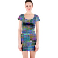 Glitch Chaos Print Short Sleeve Bodycon Dress by dflcprintsclothing
