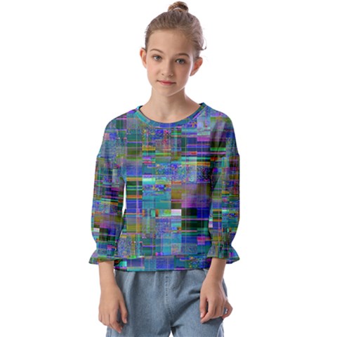 Glitch Chaos Print Kids  Cuff Sleeve Top by dflcprintsclothing