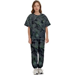 Leaves Plant Foliage Green Kids  T-shirt And Pants Sports Set