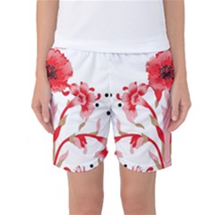 A Design Of A Red Flower On A White Background Women s Basketball Shorts