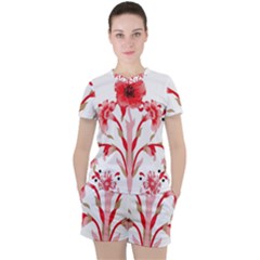 A Design Of A Red Flower On A White Background Women s T-shirt And Shorts Set