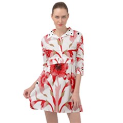 A Design Of A Red Flower On A White Background Mini Skater Shirt Dress