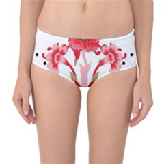 A Design Of A Red Flower On A White Background Mid-waist Bikini Bottoms