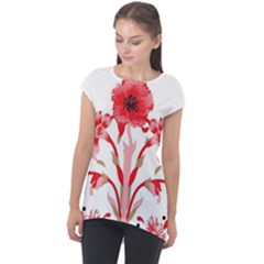 A Design Of A Red Flower On A White Background Cap Sleeve High Low Top