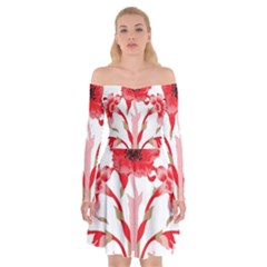 A Design Of A Red Flower On A White Background Off Shoulder Skater Dress