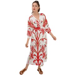 A Design Of A Red Flower On A White Background Grecian Style  Maxi Dress