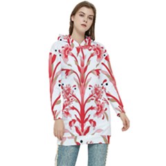 A Design Of A Red Flower On A White Background Women s Long Oversized Pullover Hoodie