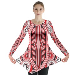 A Design Of A Red And White Pattern Long Sleeve Tunic 