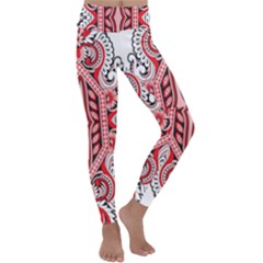 A Design Of A Red And White Pattern Kids  Lightweight Velour Classic Yoga Leggings