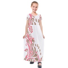 A Drawing Of A Bird With Flowers On It Kids  Short Sleeve Maxi Dress