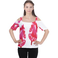 A Pair Of Red Leaves On A Black Background Cutout Shoulder T-shirt